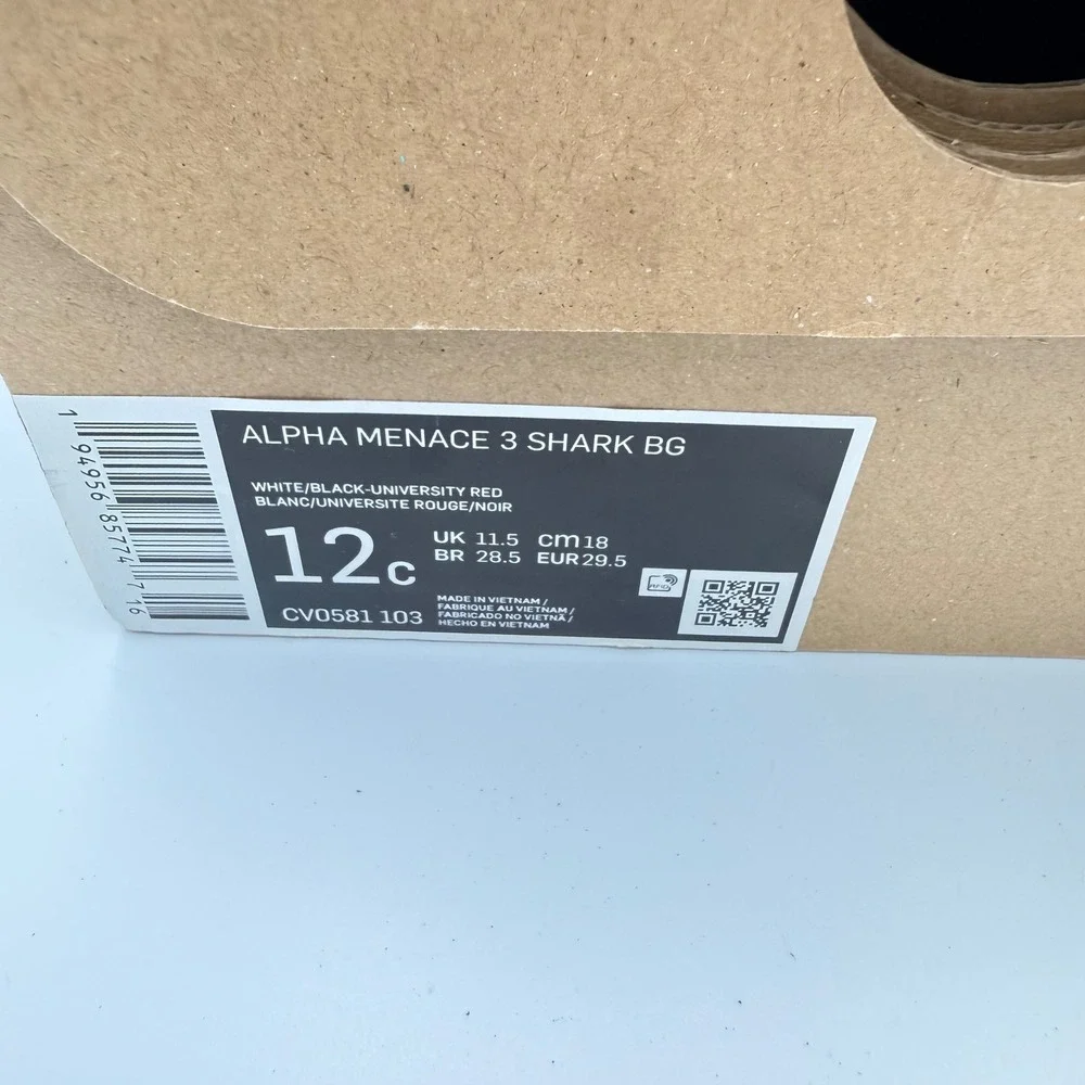 Nike Alpha Menace 3 Shark BG Kids Football Cleats White Red CV0581-103 Size 12C